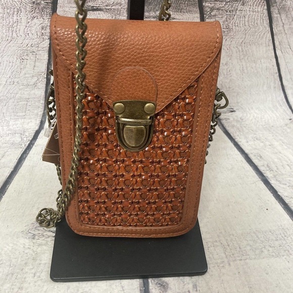 Francesca's Collection‎ Snap Flap Leather Cell Bag Brown Shoulder Bag New - Picture 2 of 13